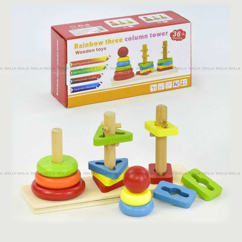 Wooden three colum sorting tower educational Toy
