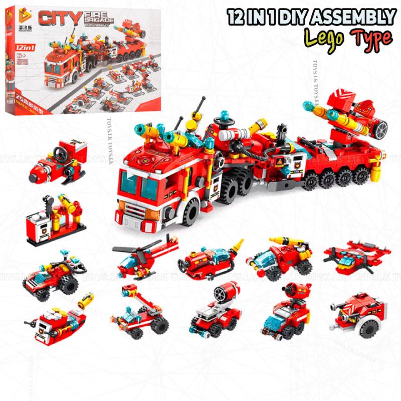 City Fire Brigade 557 Pieces 12 in 1 Deformation Lego Type Building Blocks