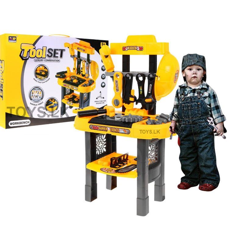 Engineer Tools Workbench Toy Set Tool Kit with Drill Hammer Working Gears Safety Helmet