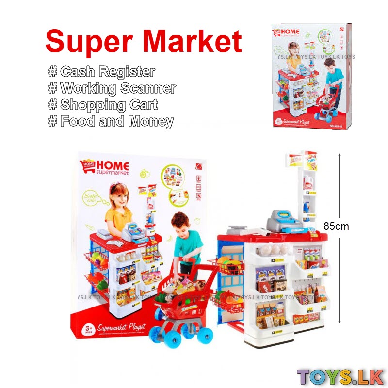 Supermarket Play Set With Cash Register Working Scanner Shopping Cart Food and Money